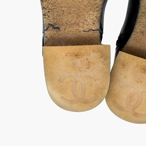 Chanel CC Turnlock Ankle Boot Size 36.5 US 5.5-6 Black Leather Moto Biker Bootie - Picture 12 of 15